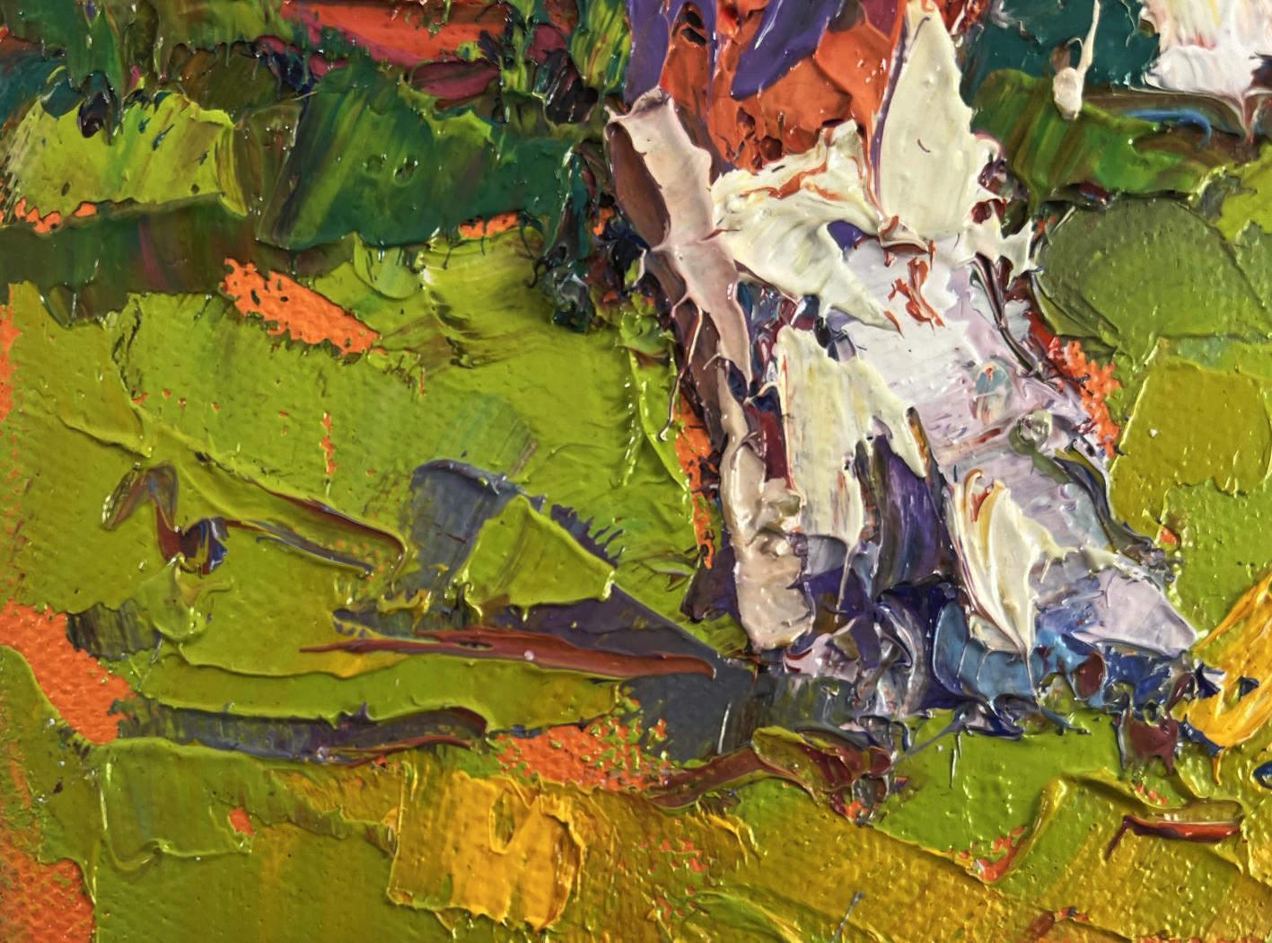 Vibrant impressionist oil painting Quiet Comfort Beneath the Spreading Tree by Oksana Ivanyuk