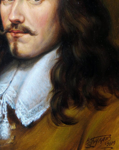 Oil painting Chevalier Valeriy Bulat portrait with long hair and mustache