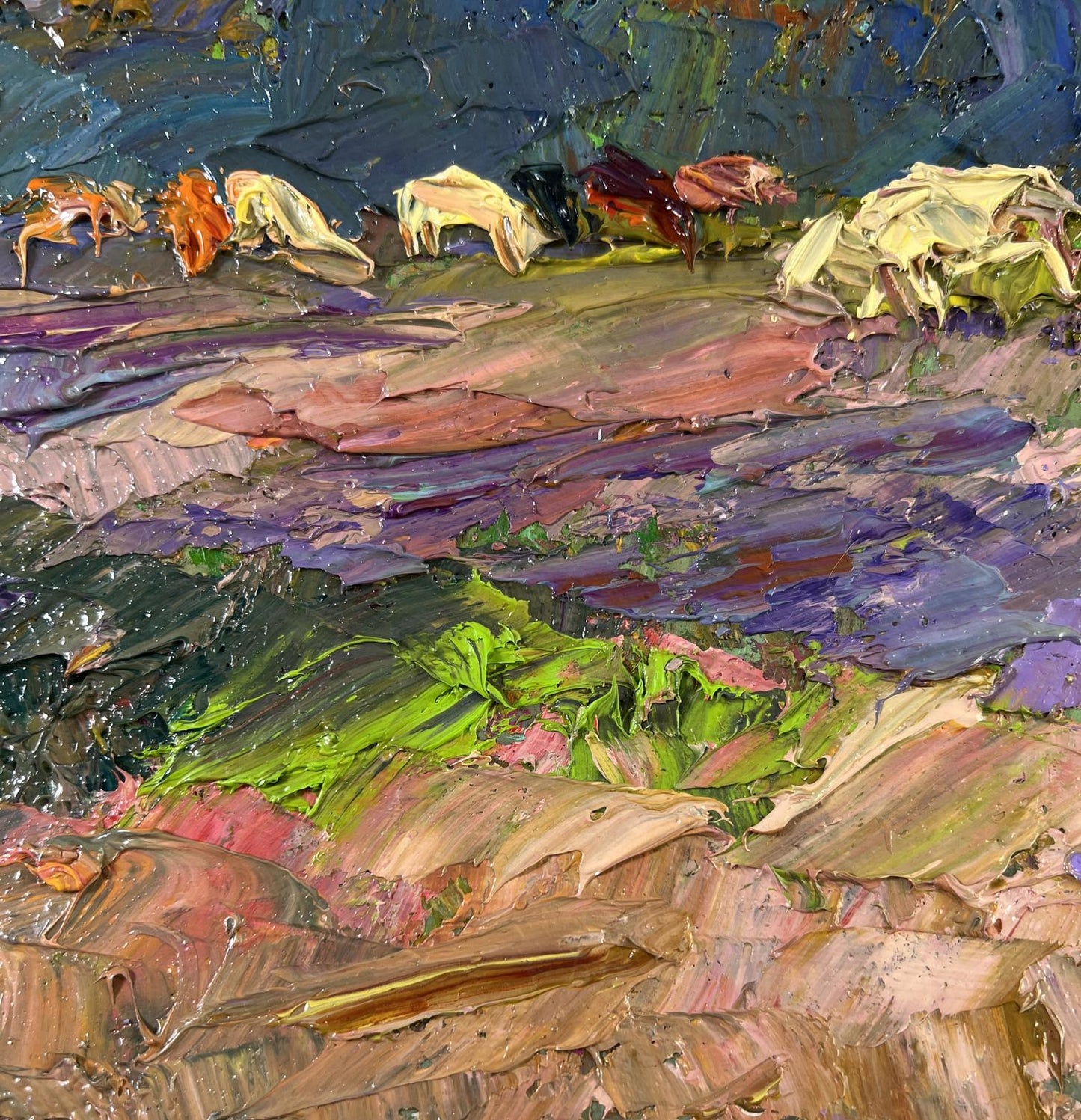 Oil painting Cows on the pasture by Boris Serdyuk vibrant abstract textured art