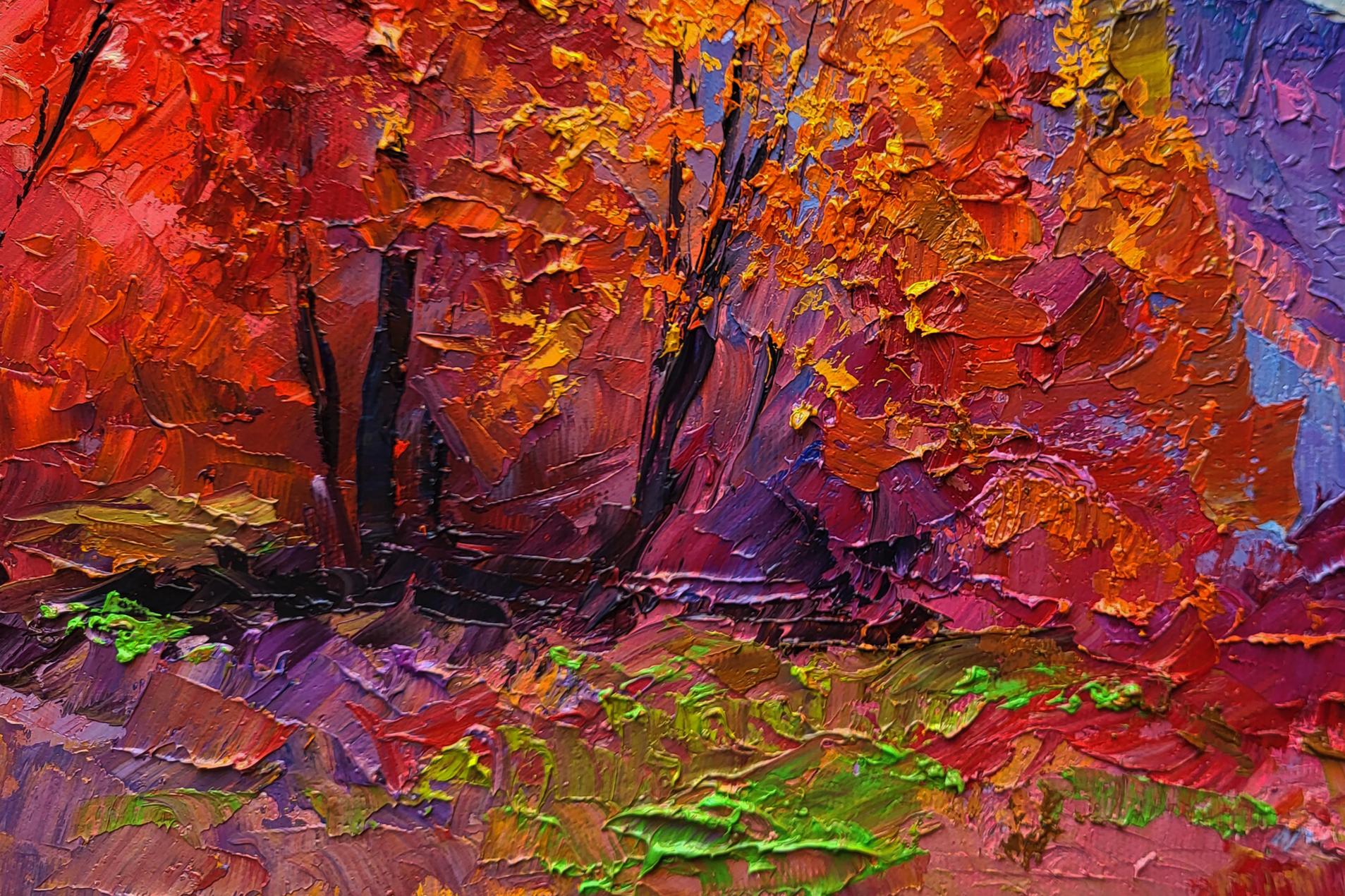 Vibrant impressionist oil painting Autumn is crimson by Boris Serdyuk