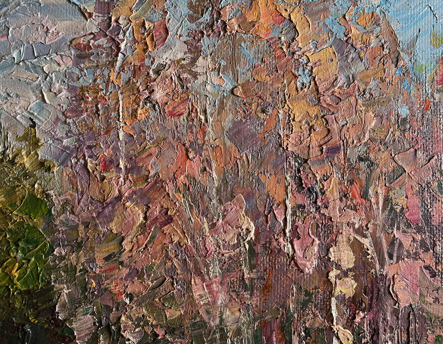Oil painting Along the forest road by Boris Serdyuk, impasto earthy tones