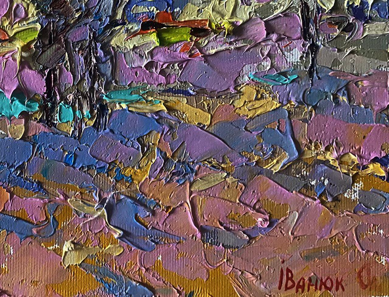 Oil painting Village field by Oleksiy Ivanyuk vibrant abstract impasto