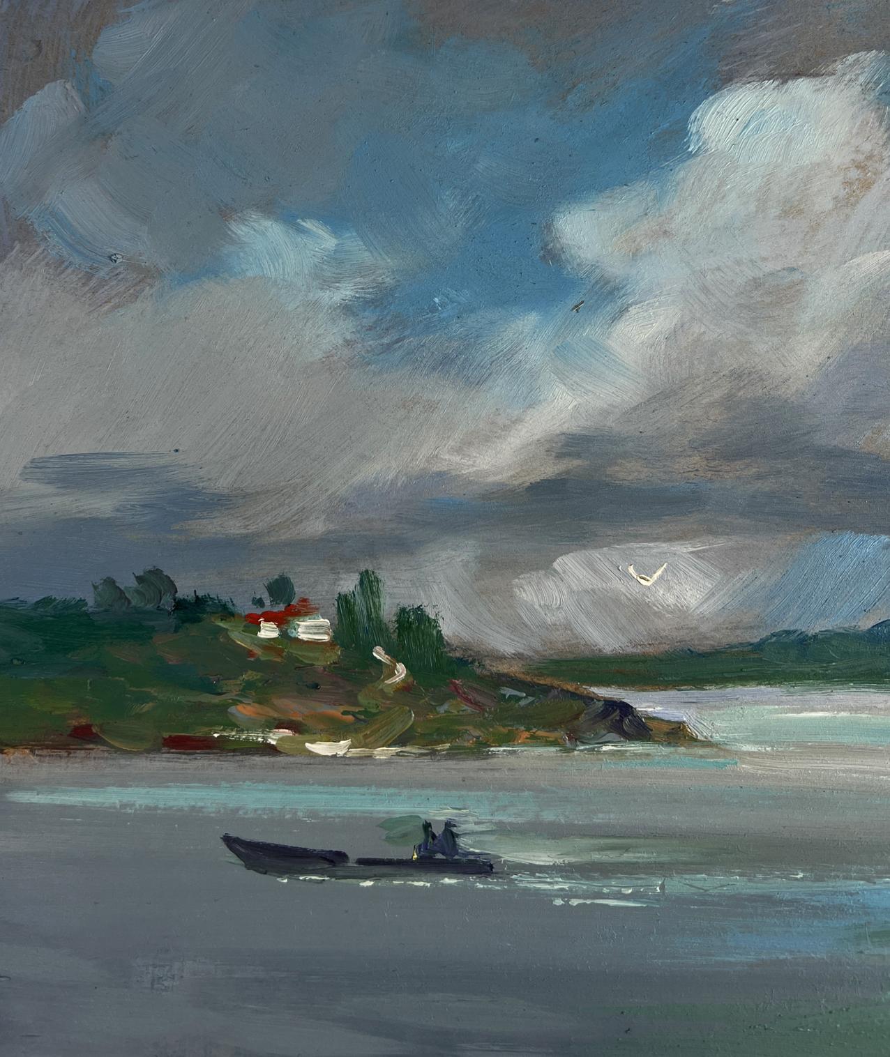 Oil painting On a long river journey by Yuriy Suprunchuk rowboat scene