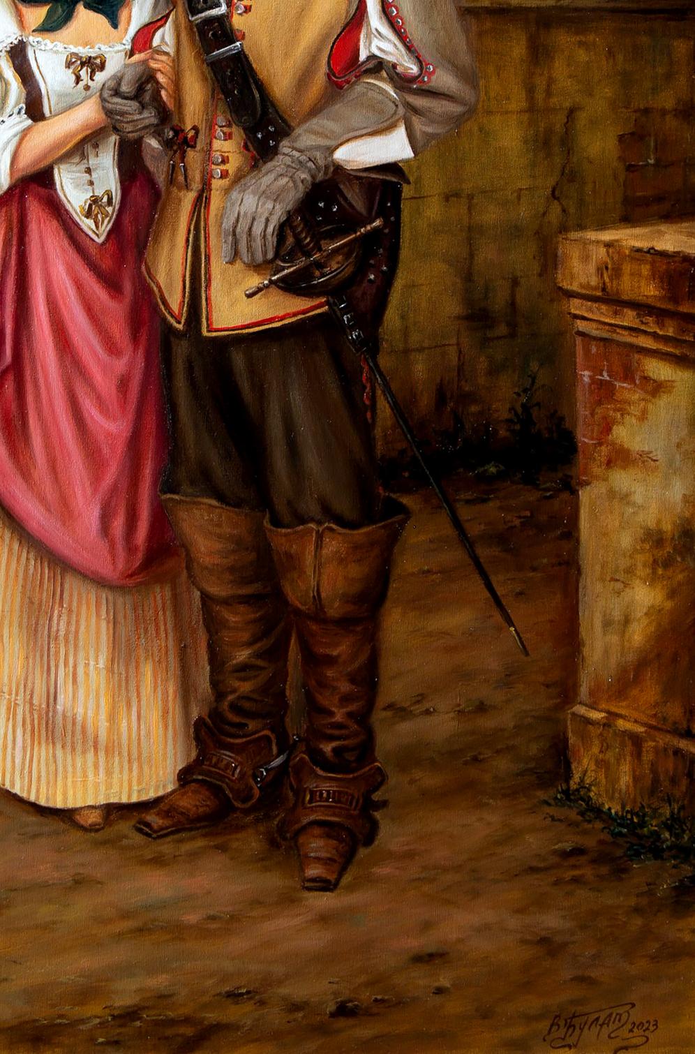 Oil painting Maybe in the future Valeriy Bulat of brown leather boots with metal buckles