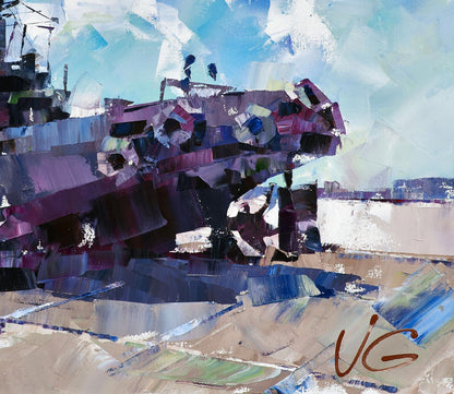 Abstract oil painting Always strong by Volodymyr Gluhomanyuk in purple blue white