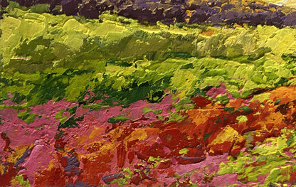 Vibrant impasto oil painting Setting sun in the field by V. Zadorozhnya