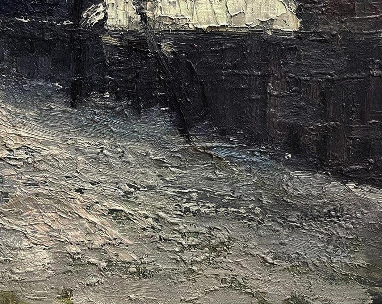Oil painting Snowy spring by Volodymyr Pashchenko, textured dark abstract impasto