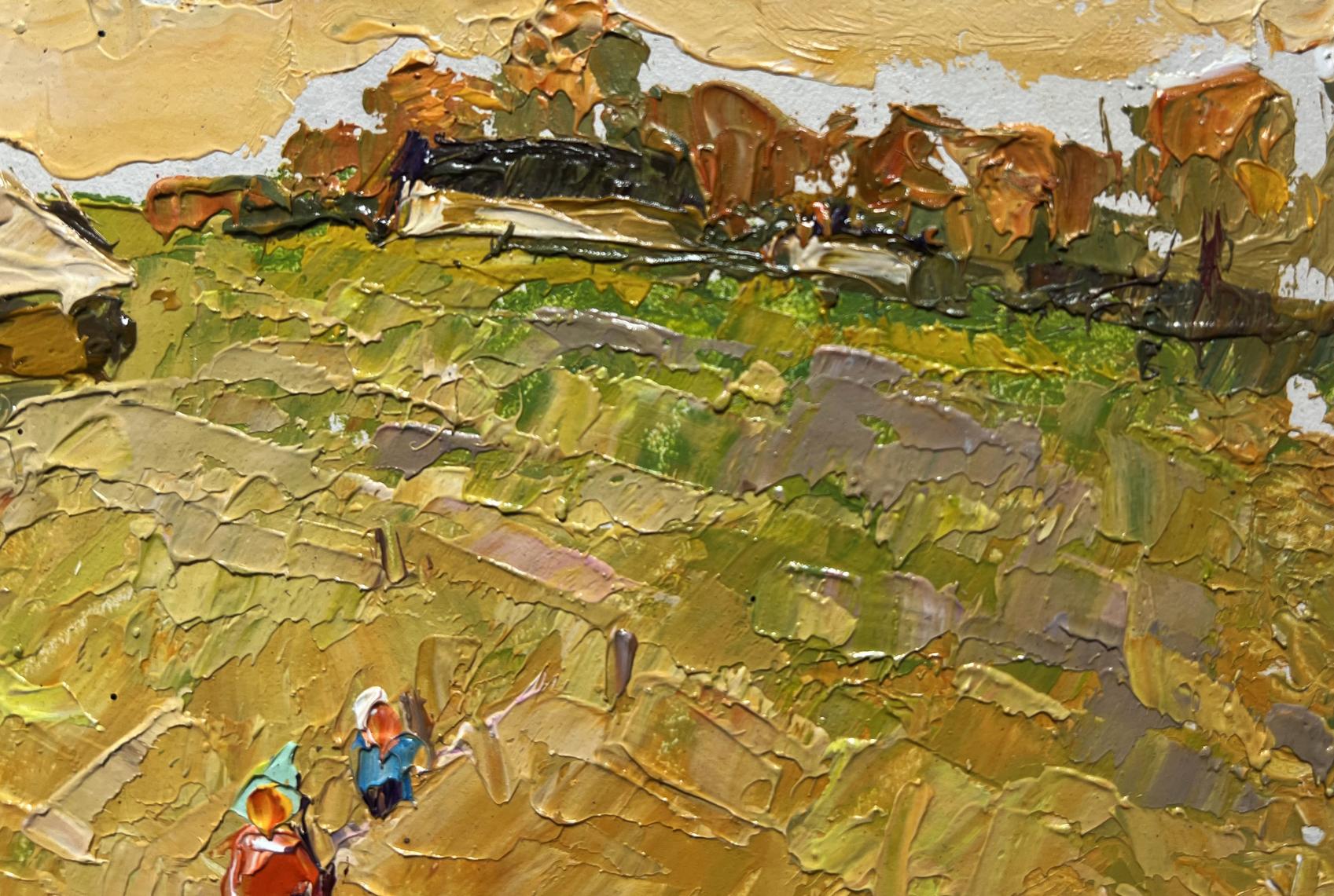 Oil painting Village road to the reservoir by Oleksiy Ivanyuk textured hills