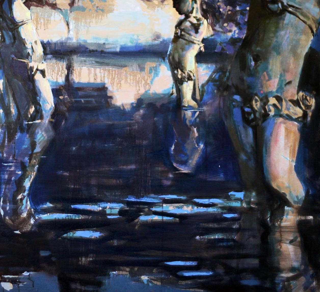 Oil painting Garden Ed Potapenkov with bold blue purple earth tone brushstrokes