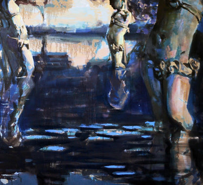 Oil painting Garden Ed Potapenkov with bold blue purple earth tone brushstrokes