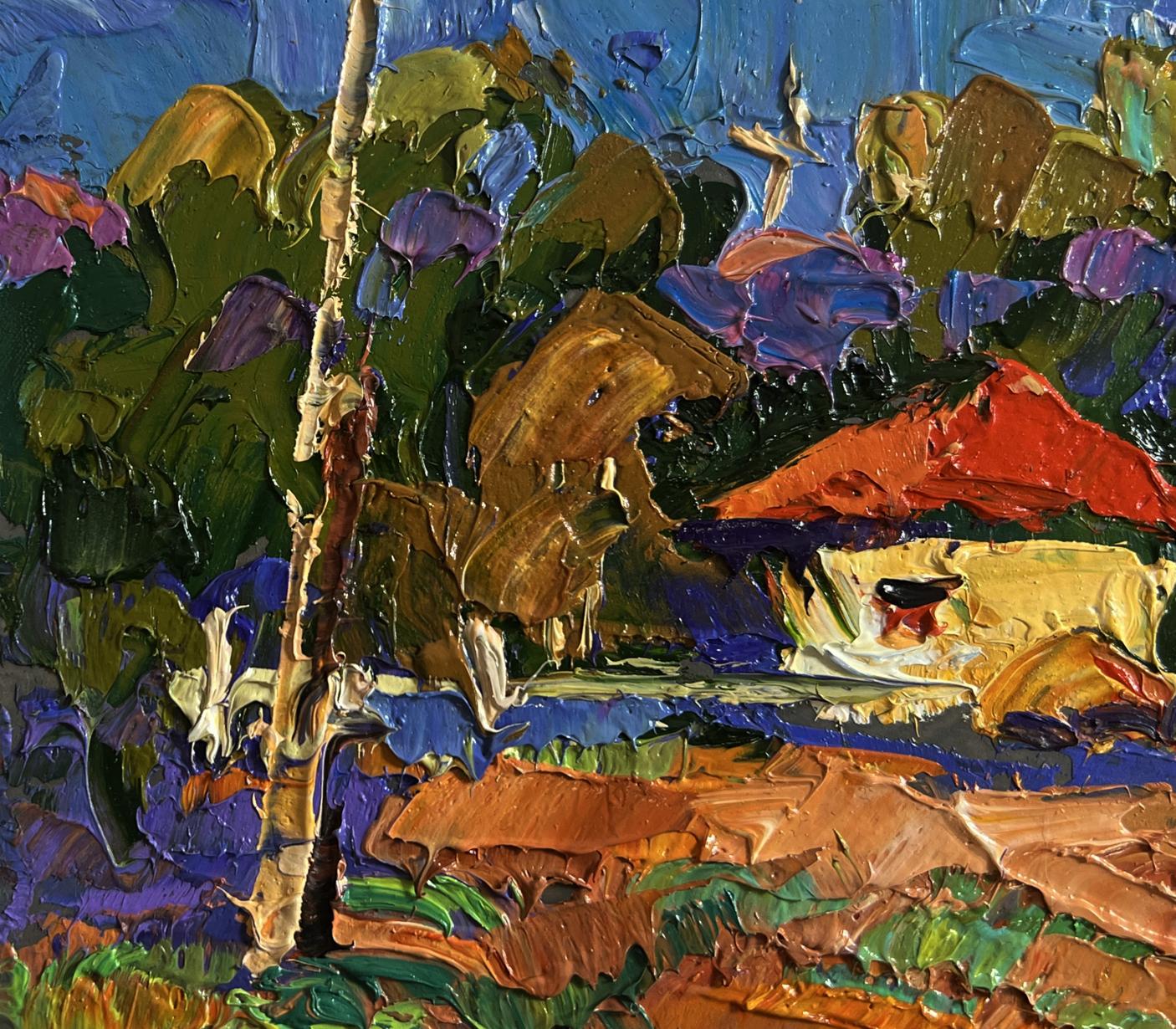 Oil painting Sunny day in the garden by Oleksiy Ivanyuk vibrant landscape