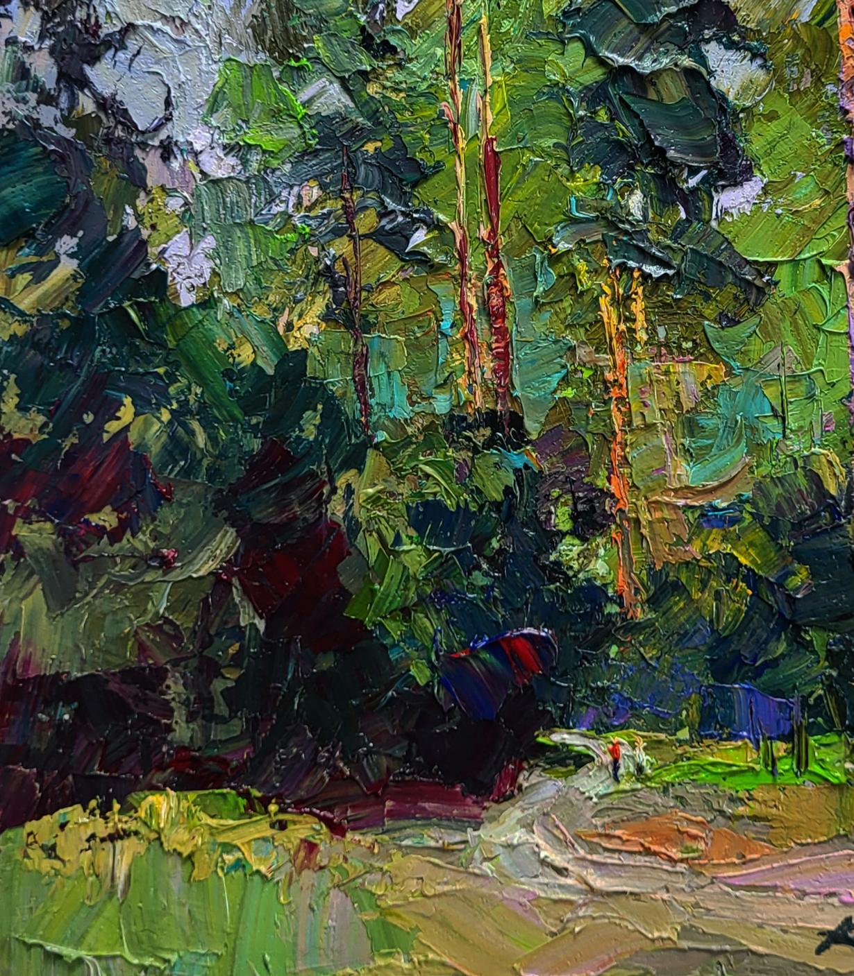 Oil painting Along the forest path by Boris Serdyuk, vibrant impressionist scene