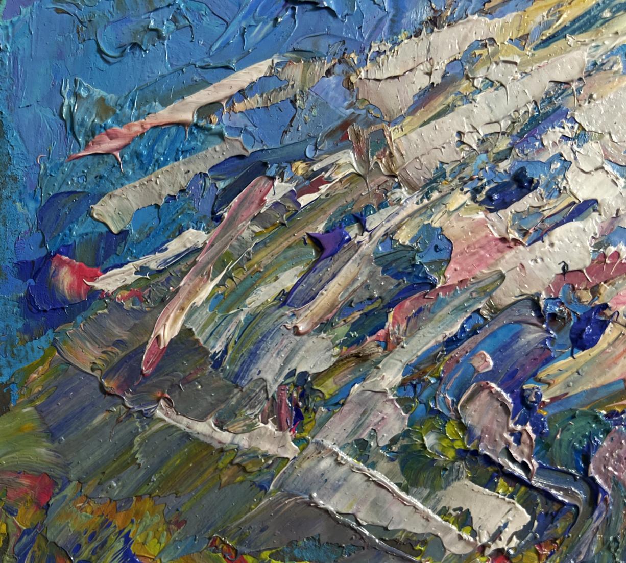 Oil painting Until the winter twilight by Oksana Ivanyuk, vibrant blue textured abstract
