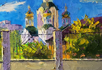 Vibrant impressionist oil painting of Sunny day church by Boris Serdyuk