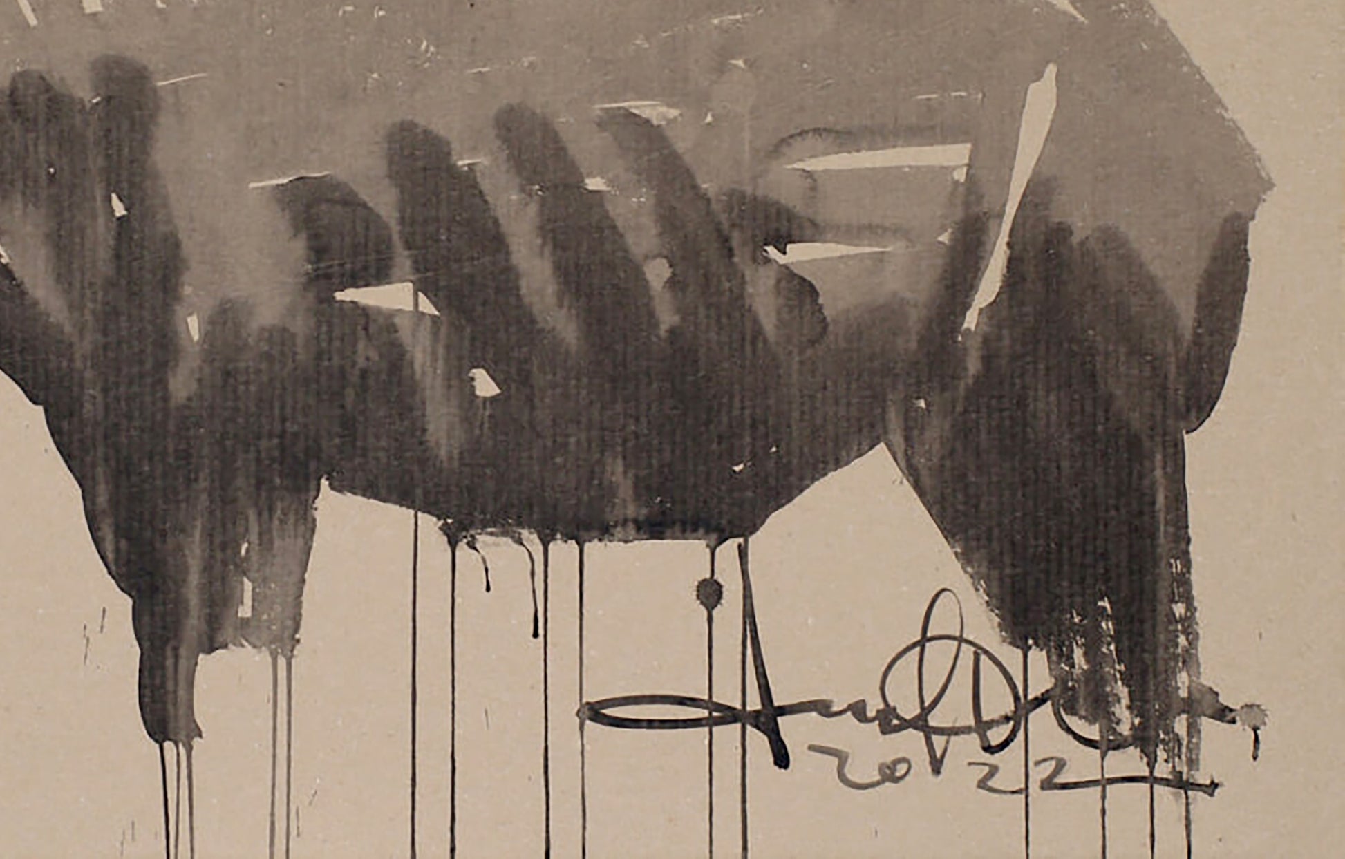 Abstract black ink Soul painting by Dima Filatov, 2022 signature