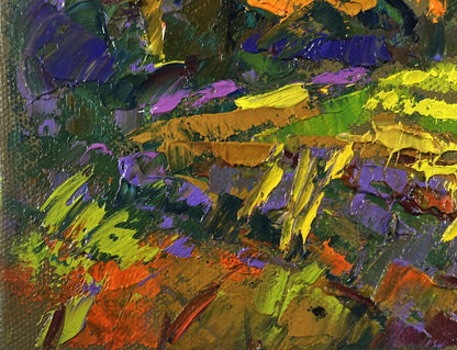 Vibrant oil painting In the Garden by Oleksiy Ivanyuk with bold green, yellow strokes