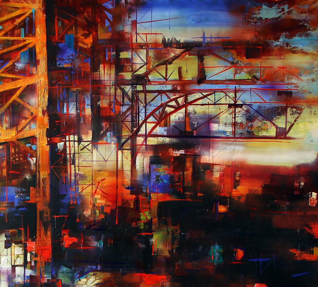 Oil painting Industrial motif by Alexander Dobrodiy, abstract scaffolding