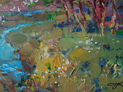 Abstract oil painting Spring stream in the forest by Anatoly Tarabanov