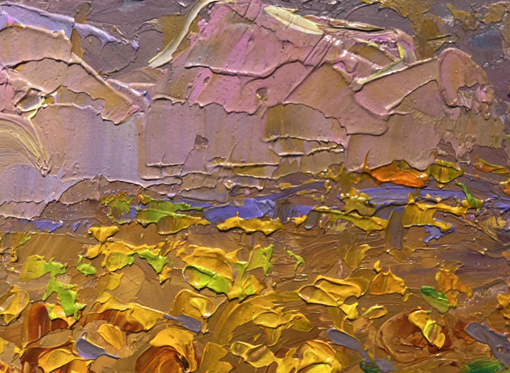 Oil painting Sunflower field by Oleksiy Ivanyuk in earthy impasto tones