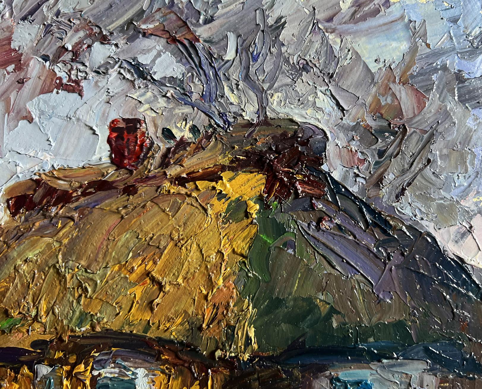 Oil painting Geese in the Yard by Boris Serdyuk, textured impasto landscape