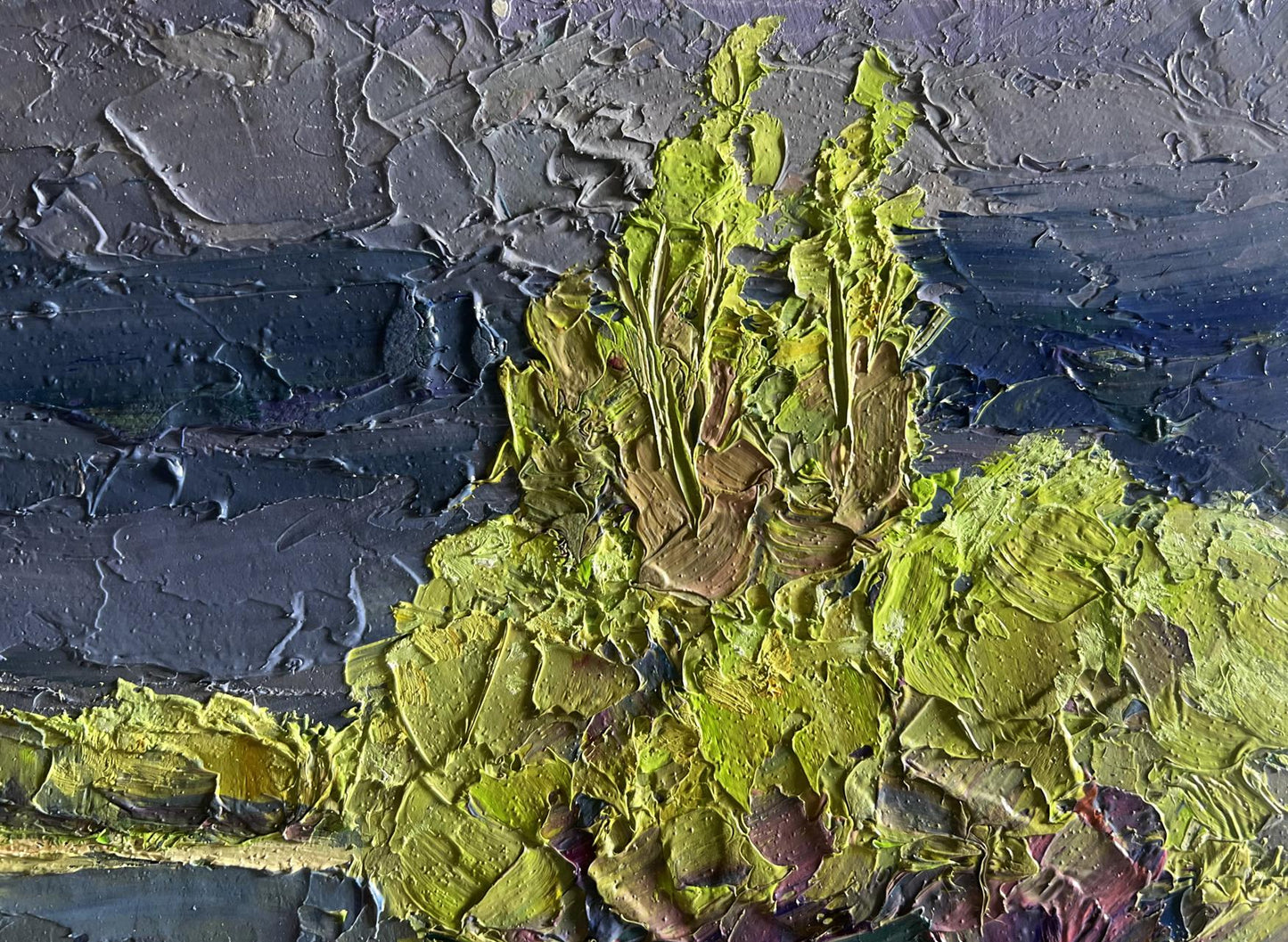 Oil painting Evening after a thunderstorm by Boris Serdyuk, vibrant green plant