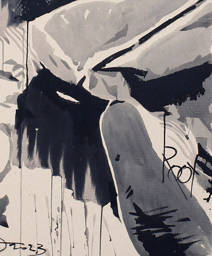 Abstract Ink Painting Roof by Dima Filatov black white bold strokes drips