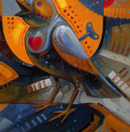 Oil painting The bird is singing by Sergiy Voichenko vibrant abstract bird