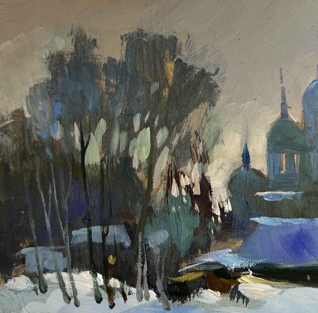 Oil painting View of the monastery in the evening by Yuriy Suprunchuk