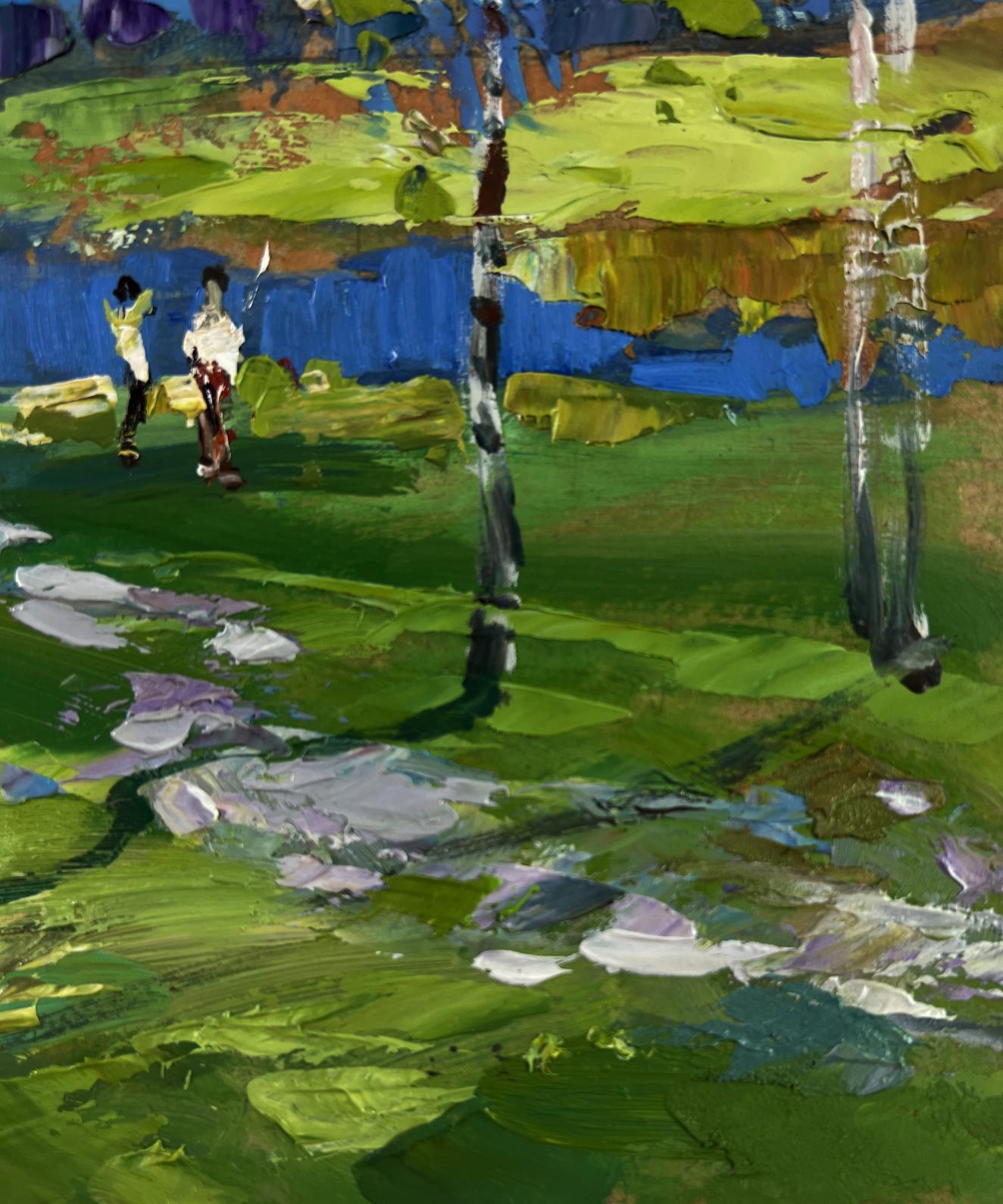 Vibrant impressionist oil painting In the Silence of the Birch Grove by Yuriy Suprunchuk