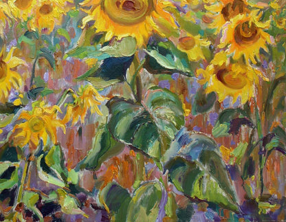 Vibrant sunflower field oil painting by Leonid Pavlenko, impressionist style