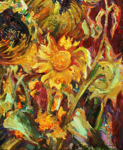 Vibrant impressionistic oil painting Solar flares by Leonid Pavlenko sunflowers