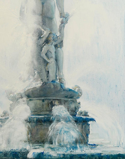 Oil painting of weathered stone Neptuno fountain by Oleg Kateryniuk