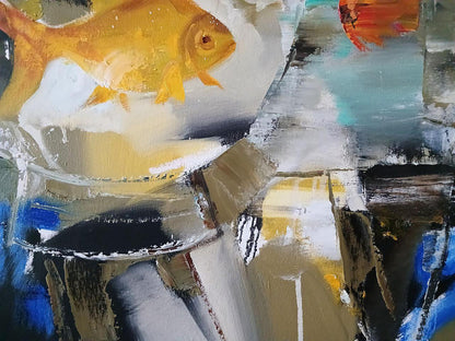 Abstract oil painting of vibrant yellow goldfish by Anatoly Tarabanov