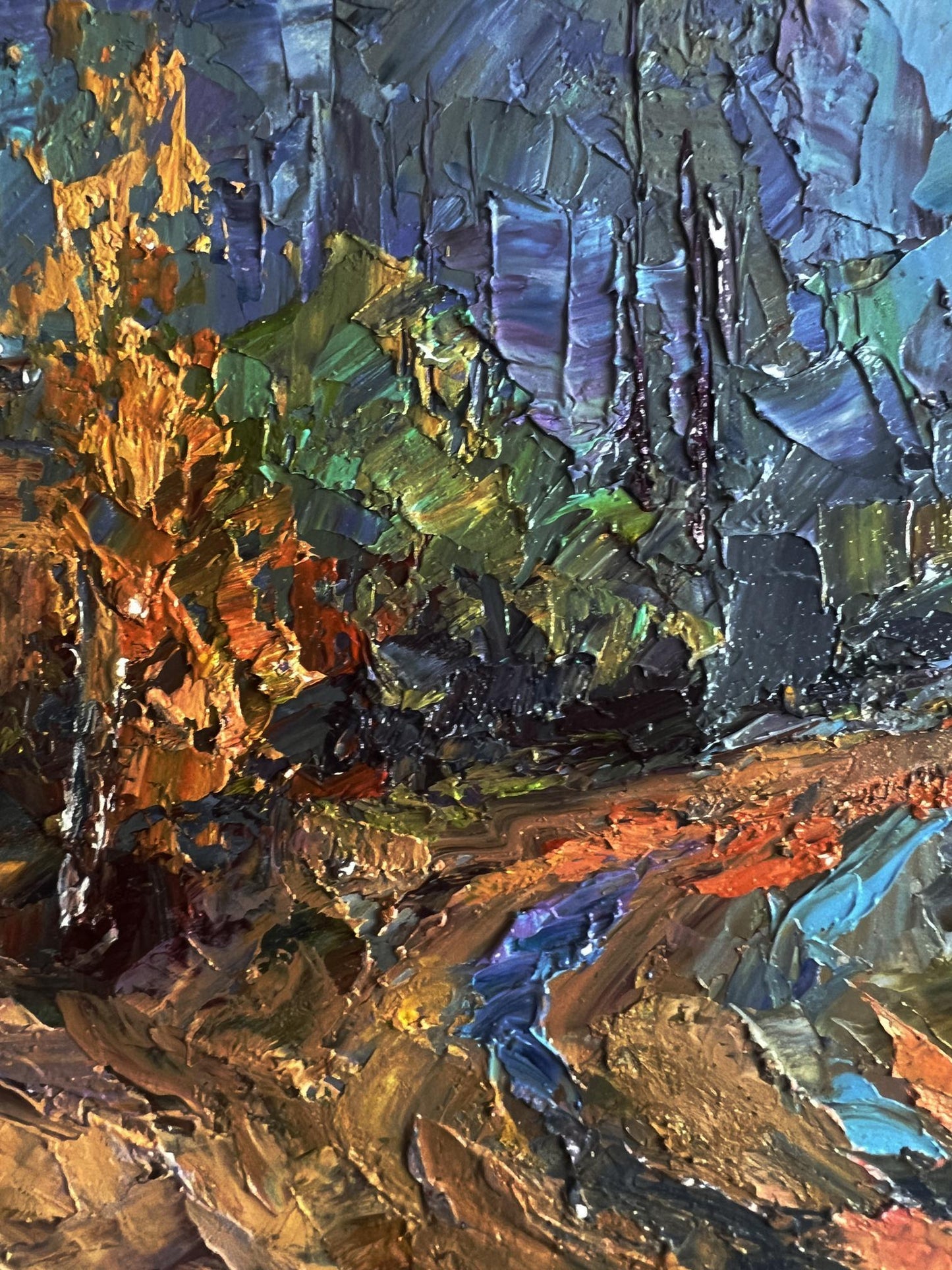 Oil painting Road to the autumn forest by Boris Serdyuk impasto landscape