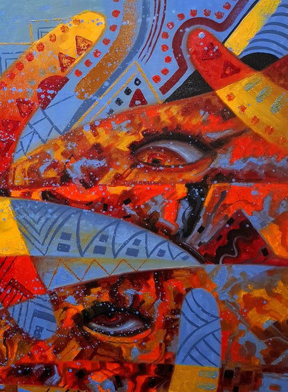 Vibrant oil painting Boomerang watchers by Sergiy Voichenko with bold hues and eyes