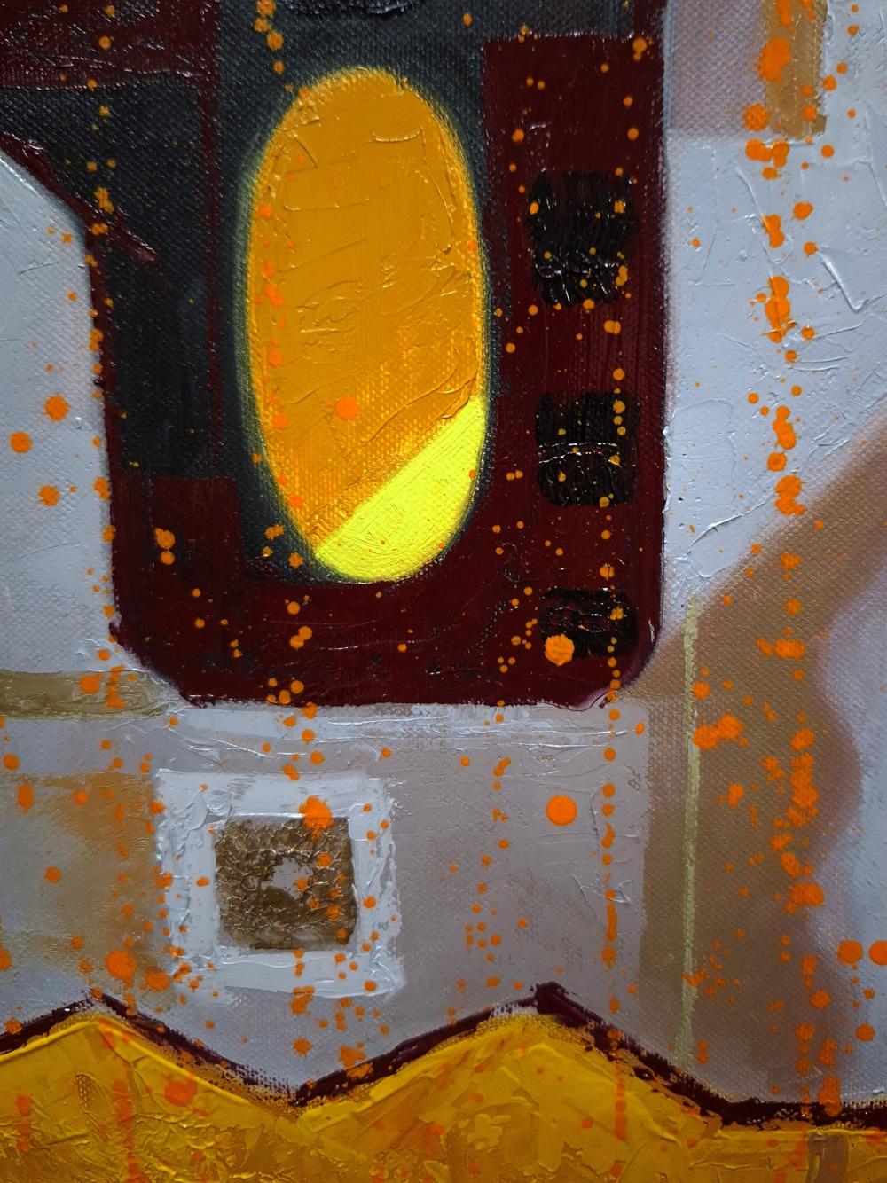 Oil painting Industrial era Sergiy Voichenko textured abstract oval window