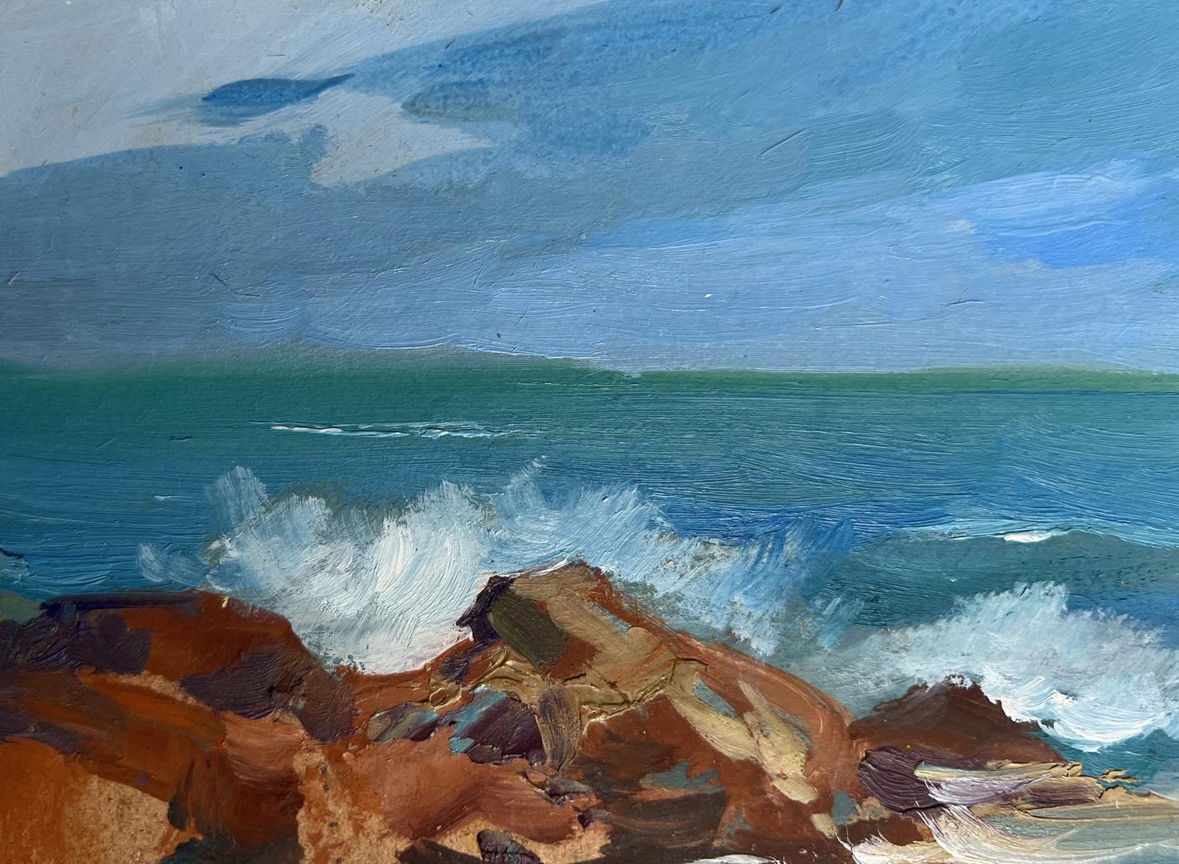 Oil painting by Yuriy Suprunchuk of waves crashing on rocks