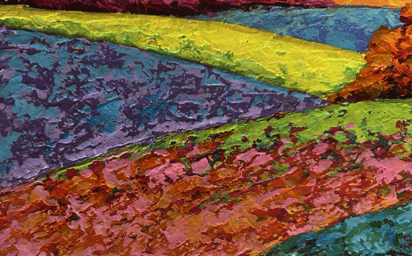 Vibrant abstract oil painting by V. Zadorozhnya, Work in the autumn field