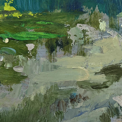 Oil painting of cows grazing by river by Yuriy Suprunchuk