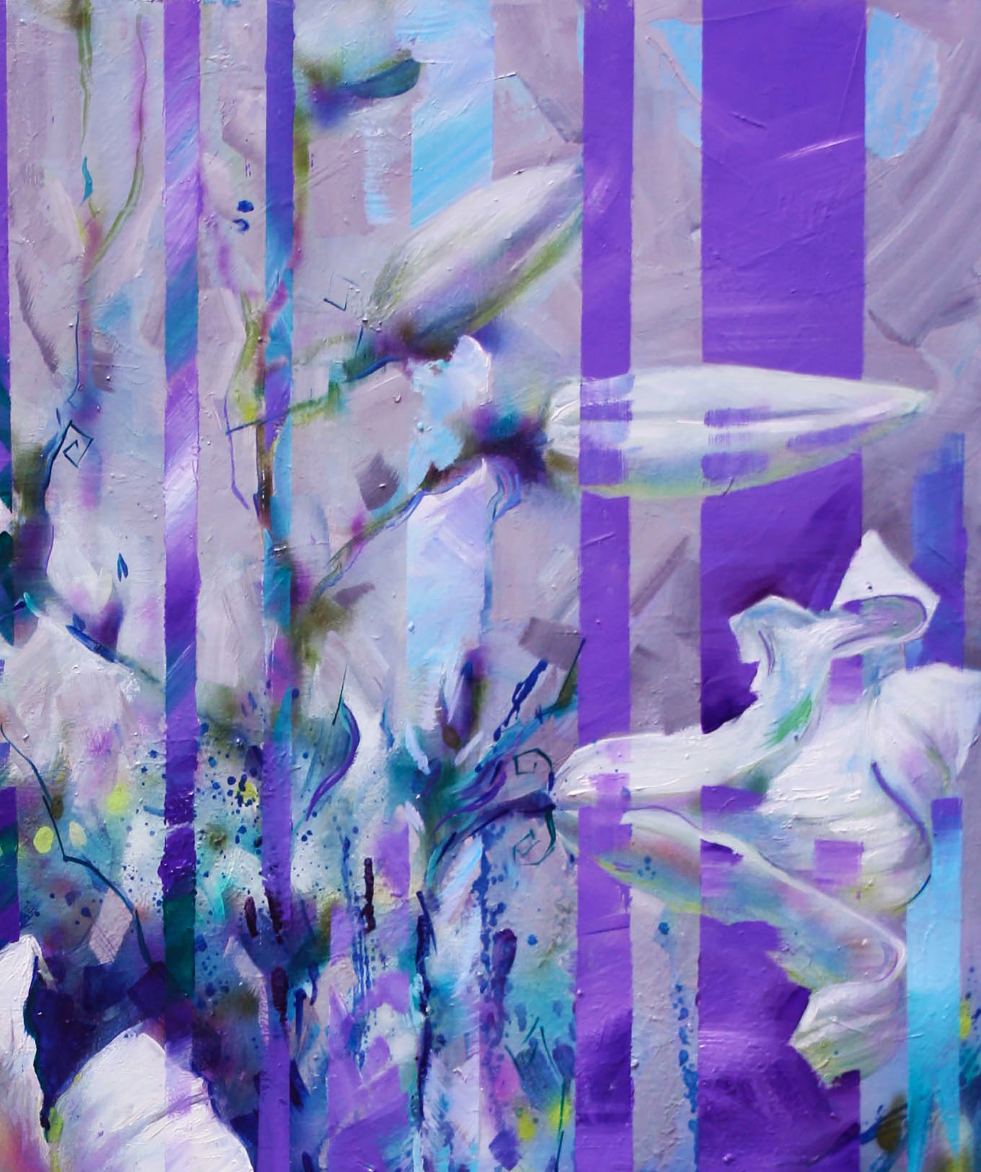 Oil painting White morning by Alexander Dobrodiy with purple blue stripes