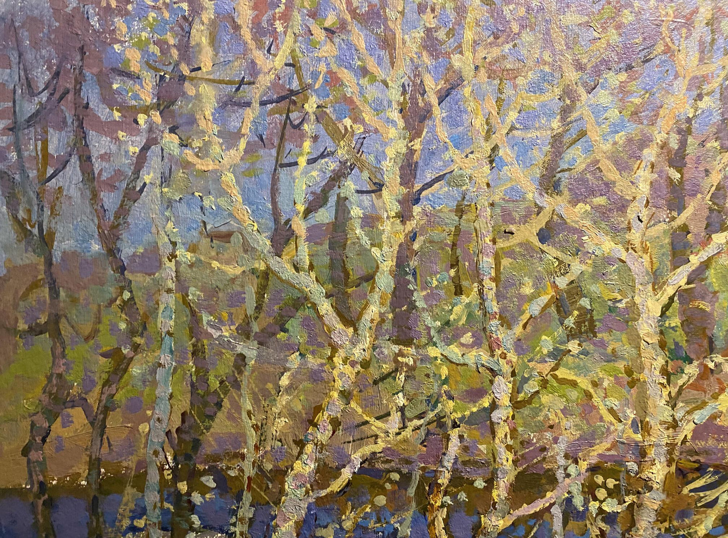Oil painting April Awakening by Grigoriy Ruban: impressionistic bare branches