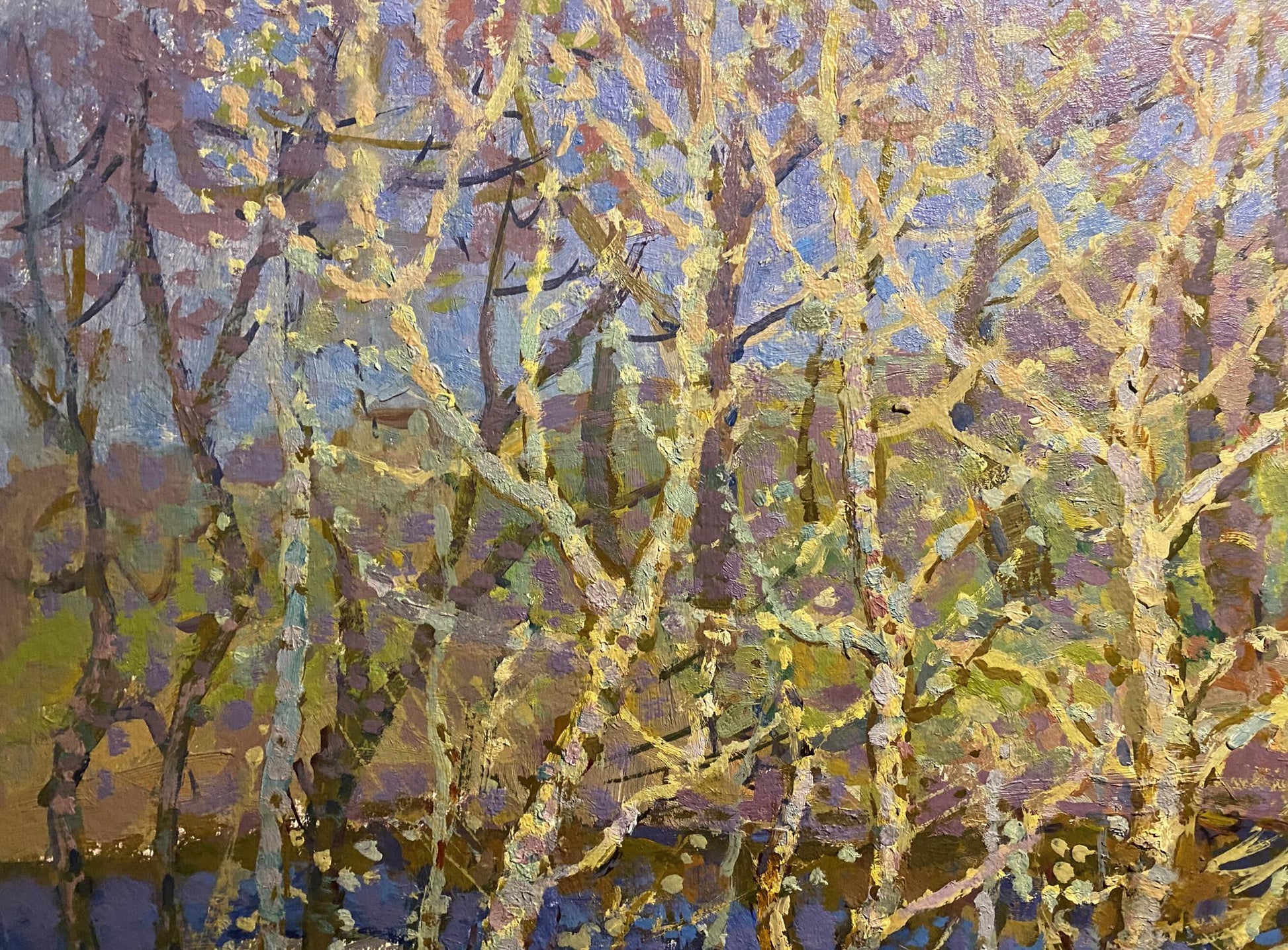 Oil painting April Awakening by Grigoriy Ruban: impressionistic bare branches