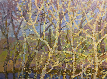Oil painting April Awakening by Grigoriy Ruban: impressionistic bare branches
