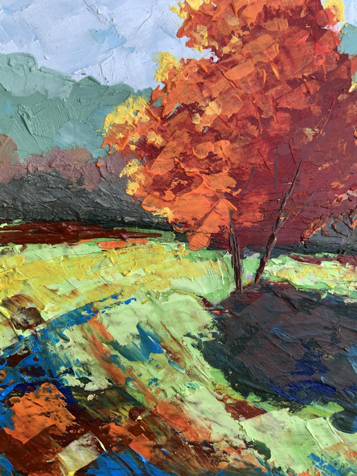 Vibrant orange and red autumn tree oil painting by V. Zadorozhnya