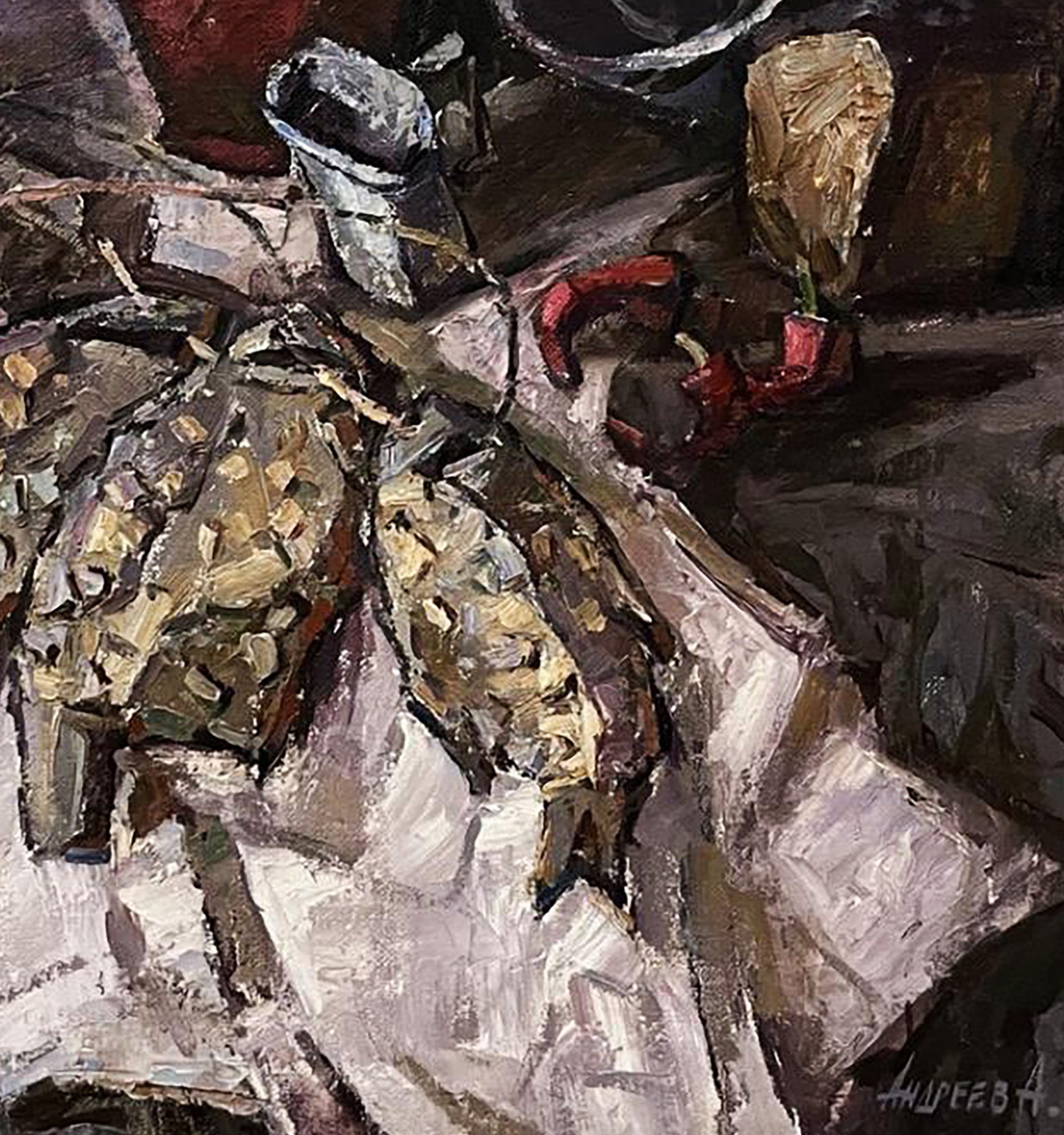 Oil painting Still life with dried fish by Oleksandr Andreev