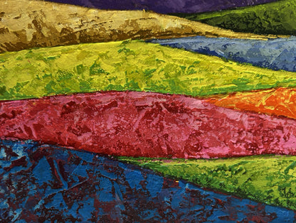 Vibrant oil painting The sun is behind the mountains by V. Zadorozhnya