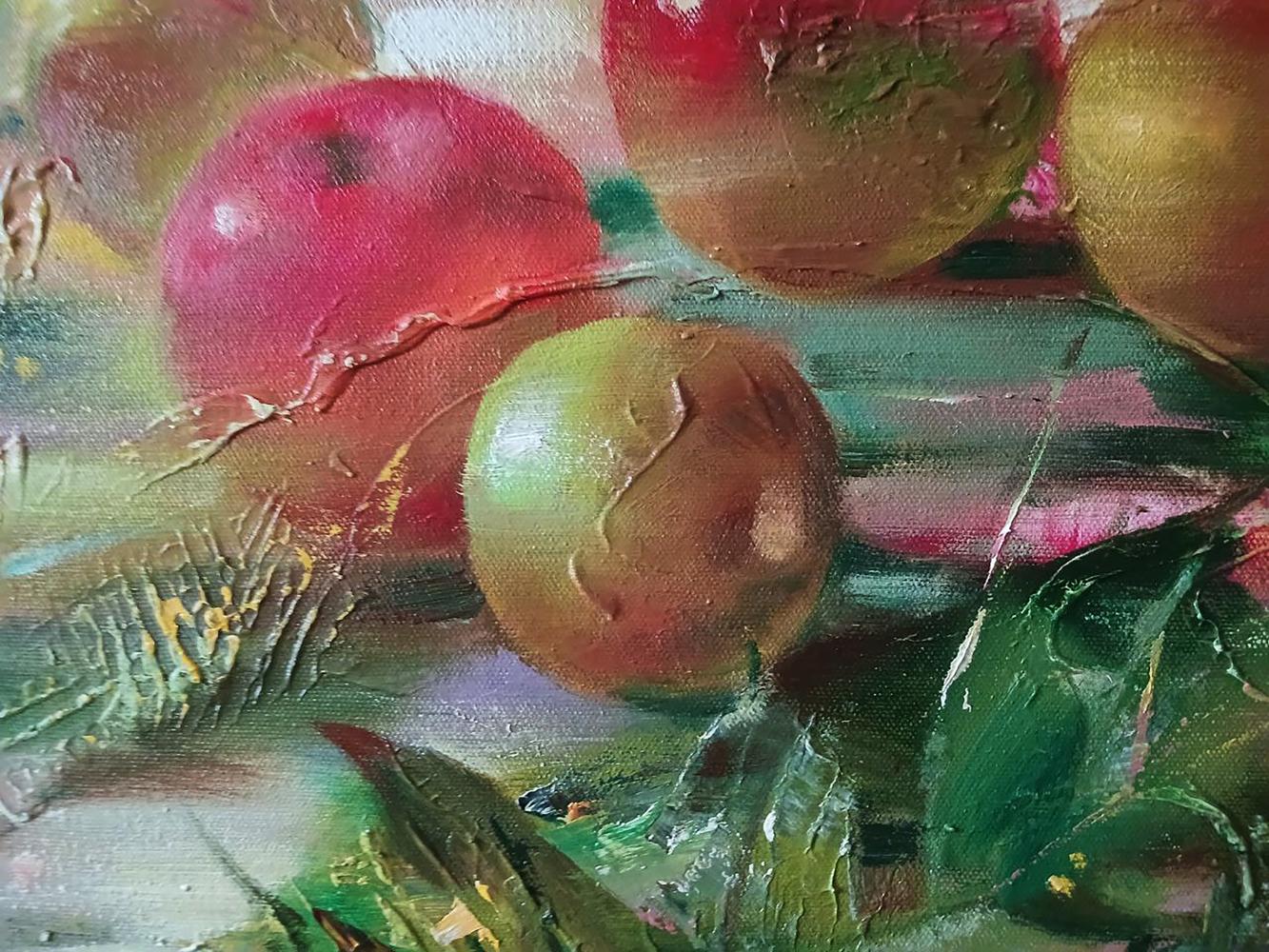 Abstract oil painting of juicy red green apples by Anatoly Tarabanov