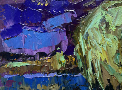 Textured impasto oil painting At the night lake by Oksana Ivanyuk