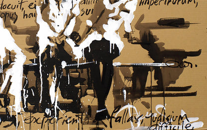 Abstract black white brushstrokes on tan in Dima Filatov Hippocratic Oath acrylic painting
