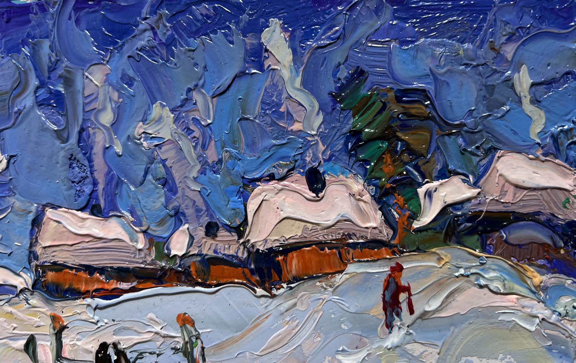 Oil painting of snowy village streets by Oksana Ivanyuk